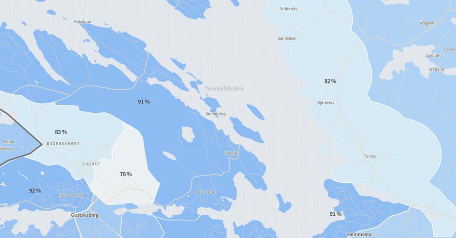 Karta över vaccintäckning i Gustavsberg