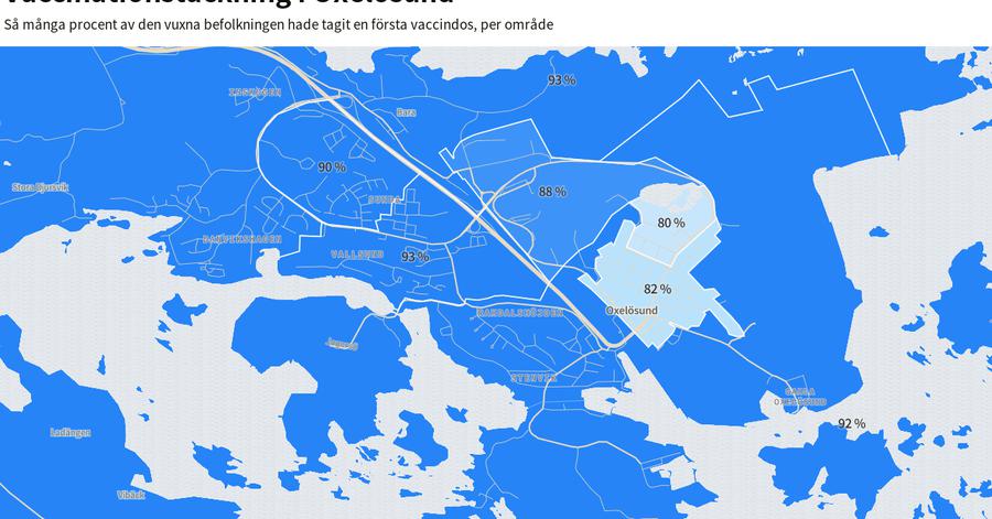 Karta över vaccintäckning i Oxelösund