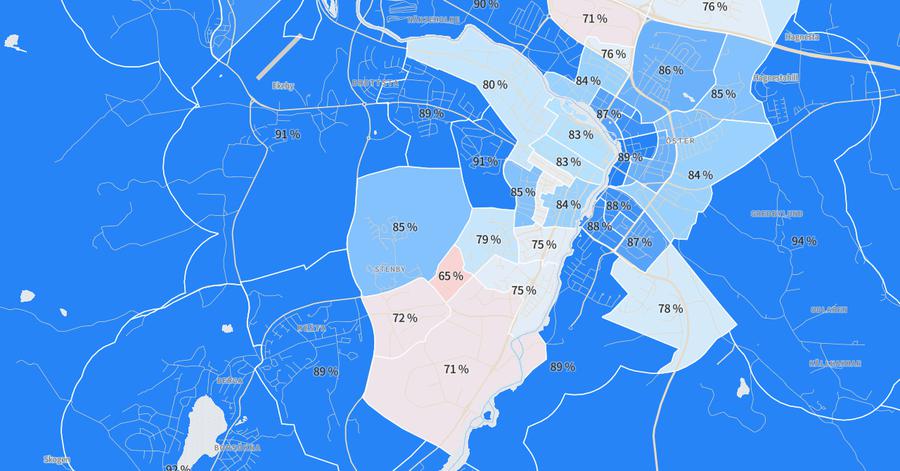 Karta över vaccintäckning i Eskilstuna