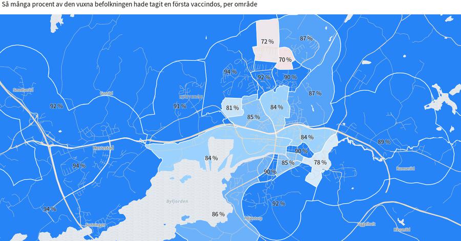 Karta över vaccintäckning i Uddevalla